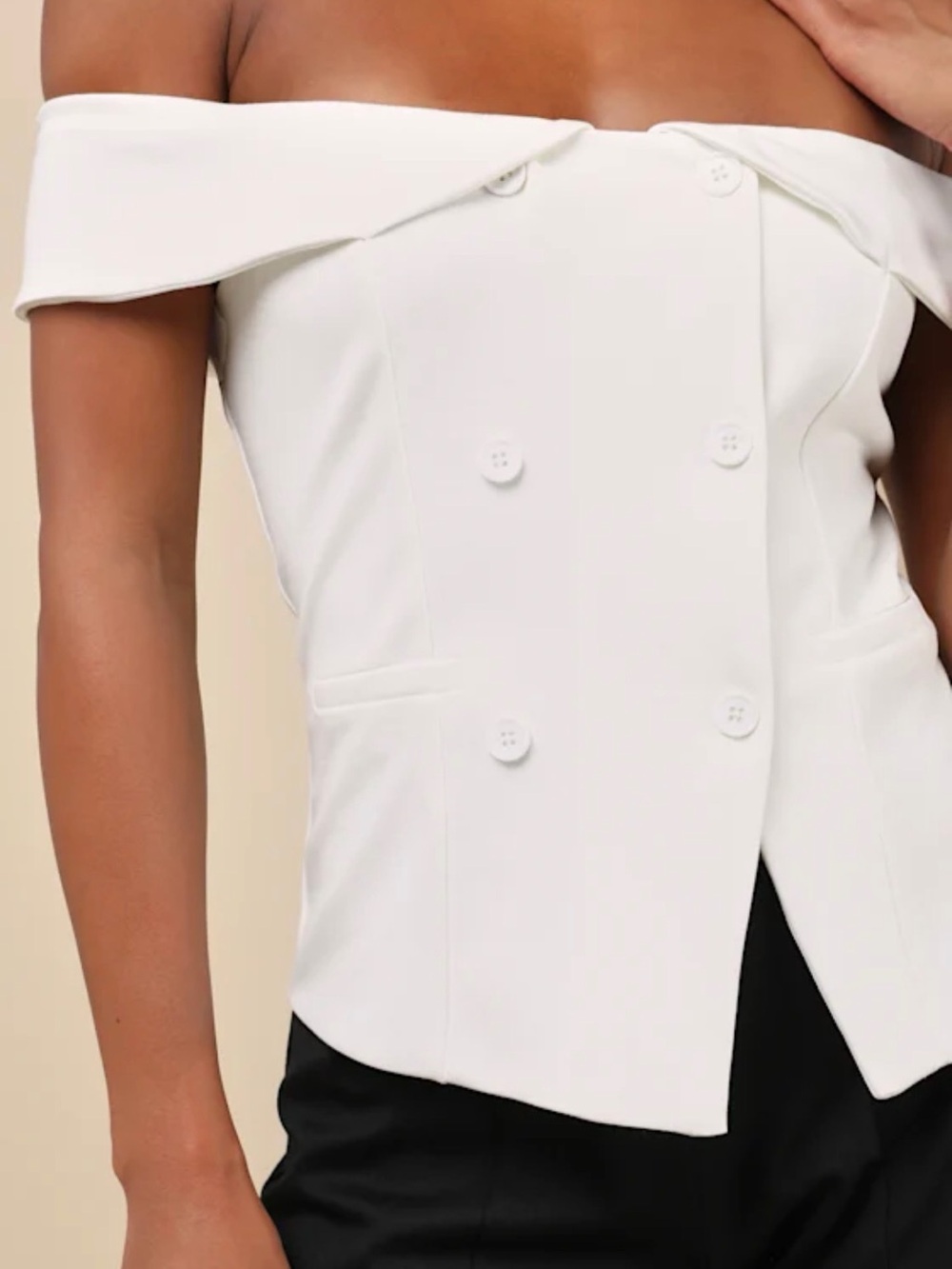 Lulus Poised Mindset Ivory Off-the-shoulder Button-front Vest Top White